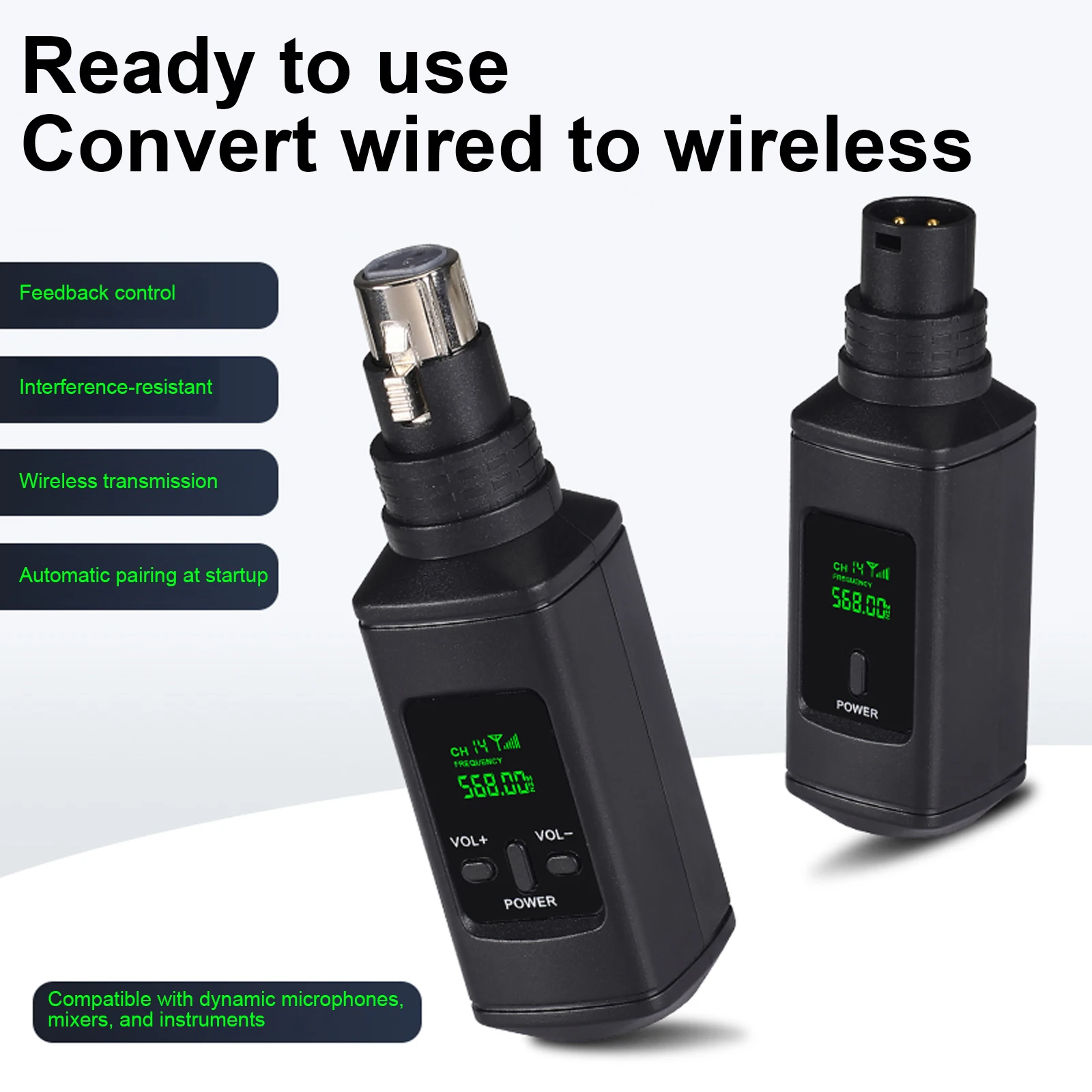 XLR Microphone Transmitter Receiver Microphone Wireless System Signal Adapter 2.4G Wireless Microphone Adapter for Mixer System
XLR Microphone Transmitter Receiver Microphone Wireless System Signal Adapter 2.4G Wireless Microphone Adapter for Mixer System