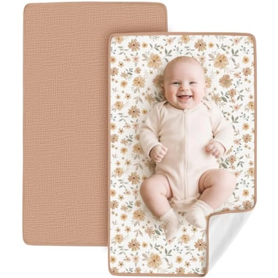 Konssy 2 Pack Waterproof Muslin Cotton Portable Changing Pad 30"x 17", Soft and Foldable Baby Changing Mat Travel Pad with Terr
Konssy 2 Pack Waterproof Muslin Cotton Portable Changing Pad 30"x 17", Soft and Foldable Baby Changing Mat Travel Pad with Terr