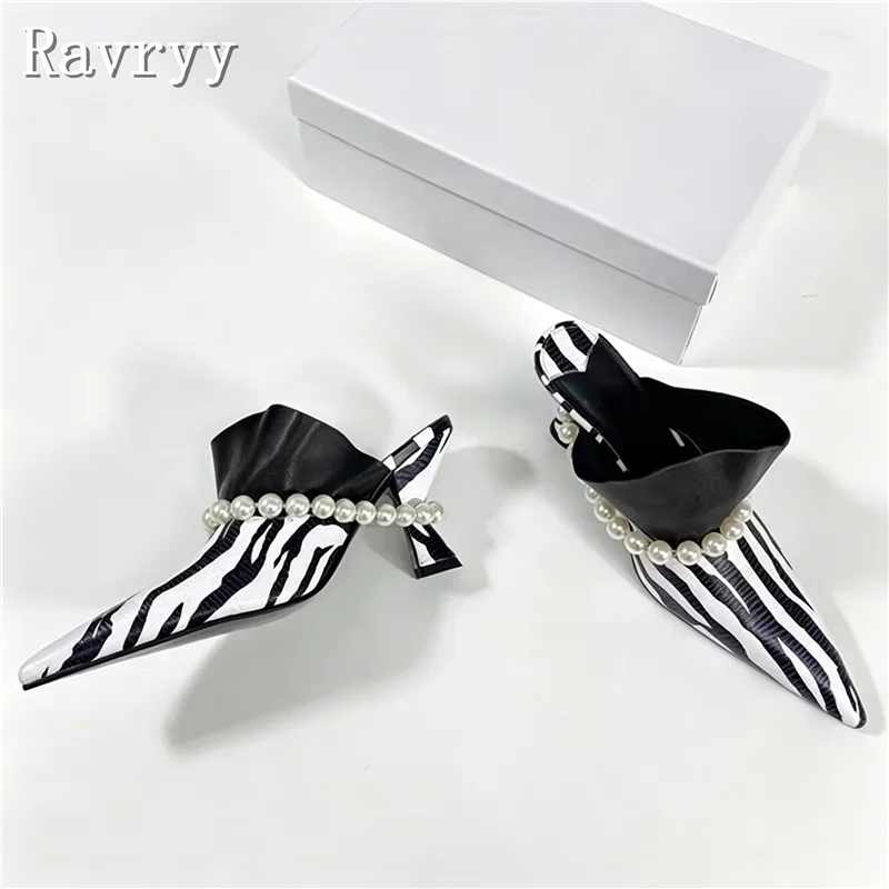 Designer New Zebra Print Pearl Stiletto Mules Women's Pointed Toe High Heel Slide Sandals, Elegant Party Dress Shoes
Designer New Zebra Print Pearl Stiletto Mules Women's Pointed Toe High Heel Slide Sandals, Elegant Party Dress Shoes