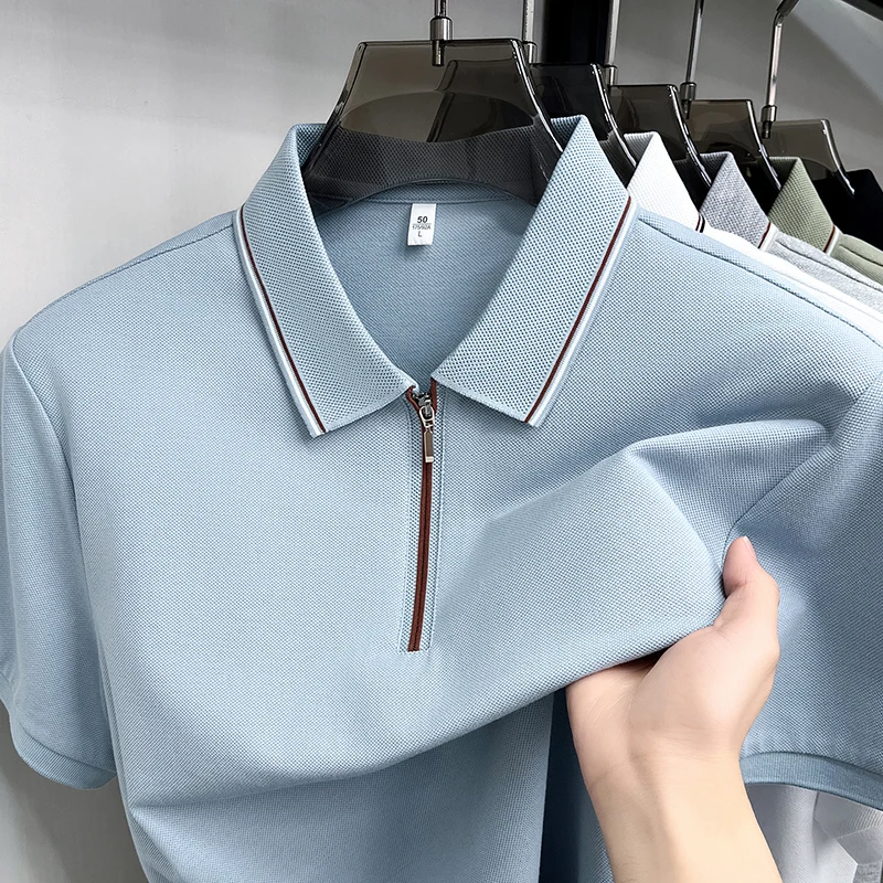 100%cotton men's short sleeve polo shirt high-quality fashion semi zippered summer luxury breathable casual business new T-shirt
100%cotton men's short sleeve polo shirt high-quality fashion semi zippered summer luxury breathable casual business new T-shirt