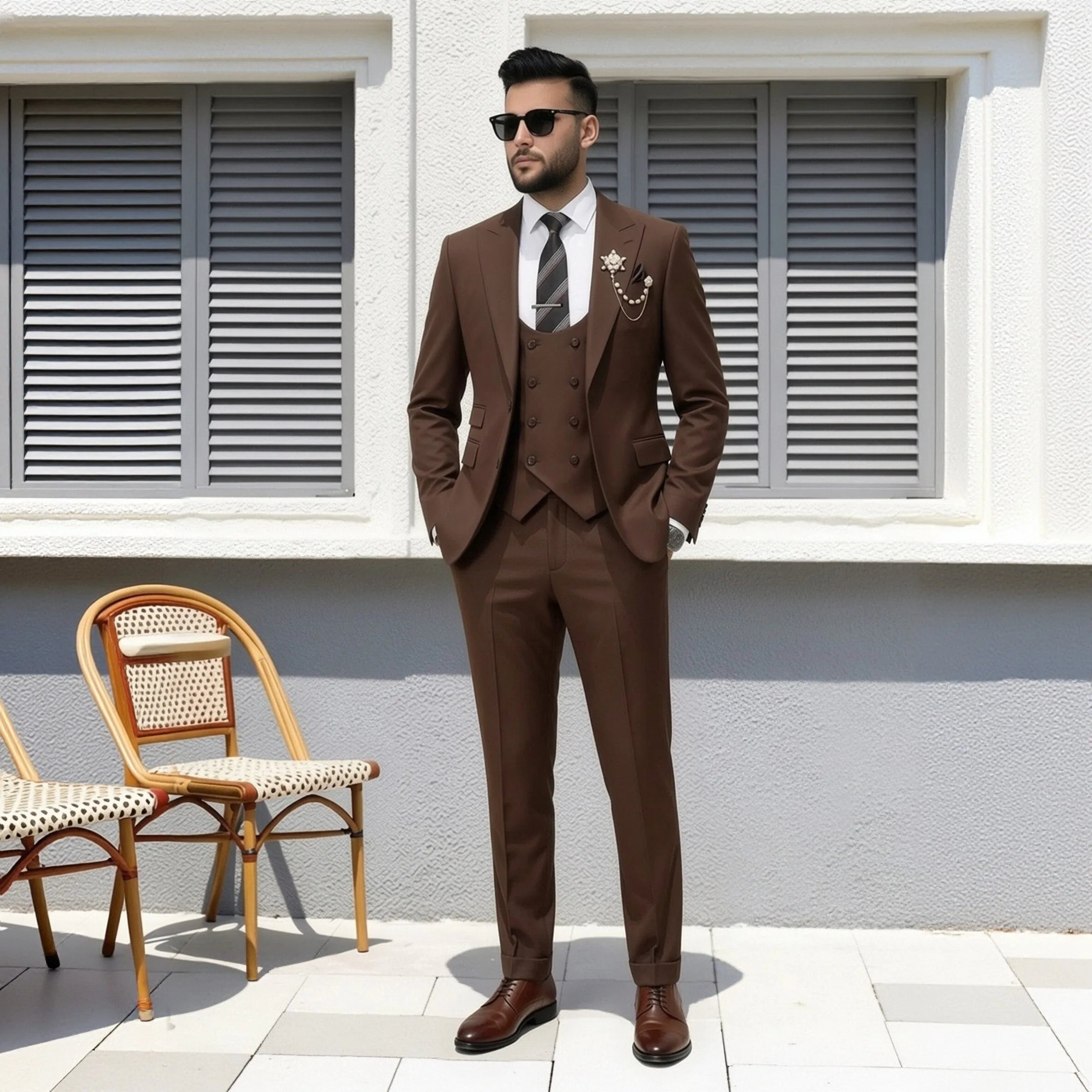 Customizable Men's 3 Piece Brown Suit, Slim Fit Double Breasted Waistcoat Formal Business Blazer Pants Set for Wedding Groom Pro
Customizable Men's 3 Piece Brown Suit, Slim Fit Double Breasted Waistcoat Formal Business Blazer Pants Set for Wedding Groom Pro