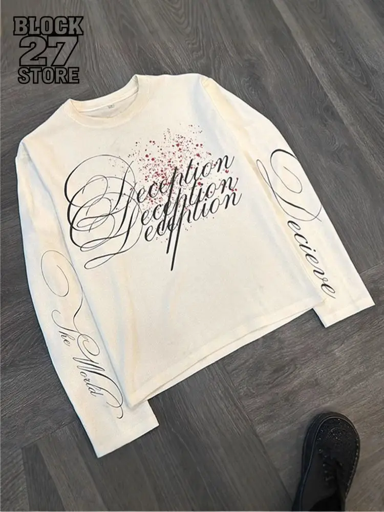 Мужская футболка с длинным рукавом в стиле Harajuku, европейская уличная одежда, футболка с графическим принтом, свободный крой, осенне-зимняя повседневная стильная унисекс-модель, модный тренд
Мужская футболка с длинным рукавом в стиле Harajuku, европейская уличная одежда, футболка с графическим принтом, свободный крой, осенне-зимняя повседневная стильная унисекс-модель, модный тренд