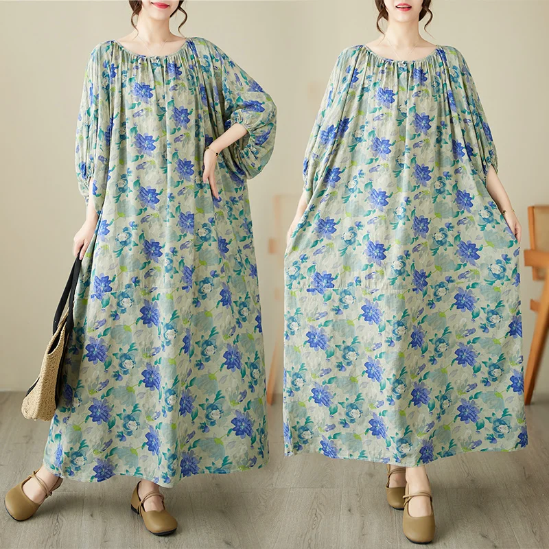 Retro Artistic Cotton Linen Printed Long Dress plus Size Loose Meat Concealing Slimming Holiday Style Robe Dress Women
Retro Artistic Cotton Linen Printed Long Dress plus Size Loose Meat Concealing Slimming Holiday Style Robe Dress Women