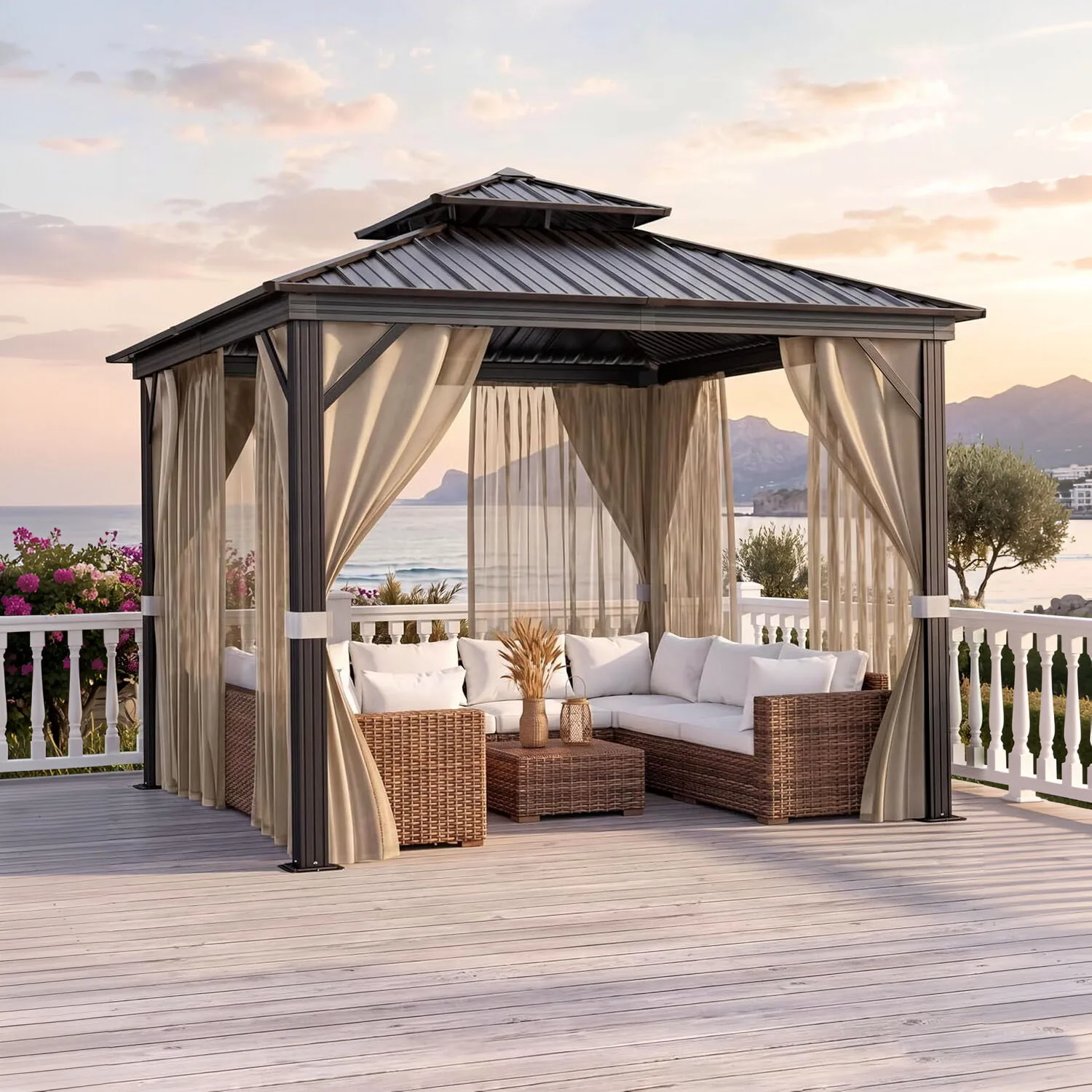 Hardtop Gazebo 12x12 ft, with Reinforced Aluminum Frame, Double Metal Roof, Net, and Curtain, Pergola for Patio, Deck, Backyard, Lawn, and Garden
Hardtop Gazebo 12x12 ft, with Reinforced Aluminum Frame, Double Metal Roof, Net, and Curtain, Pergola for Patio, Deck, Backyard, Lawn, and Garden