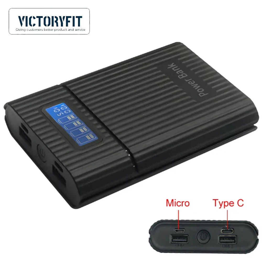 Type-C and Micro-USB Dual Input Portable 18650 4 Slot Power Bank Case Support 5V 2A Fast Charging for Mobile Phone/Tablet
Type-C and Micro-USB Dual Input Portable 18650 4 Slot Power Bank Case Support 5V 2A Fast Charging for Mobile Phone/Tablet
