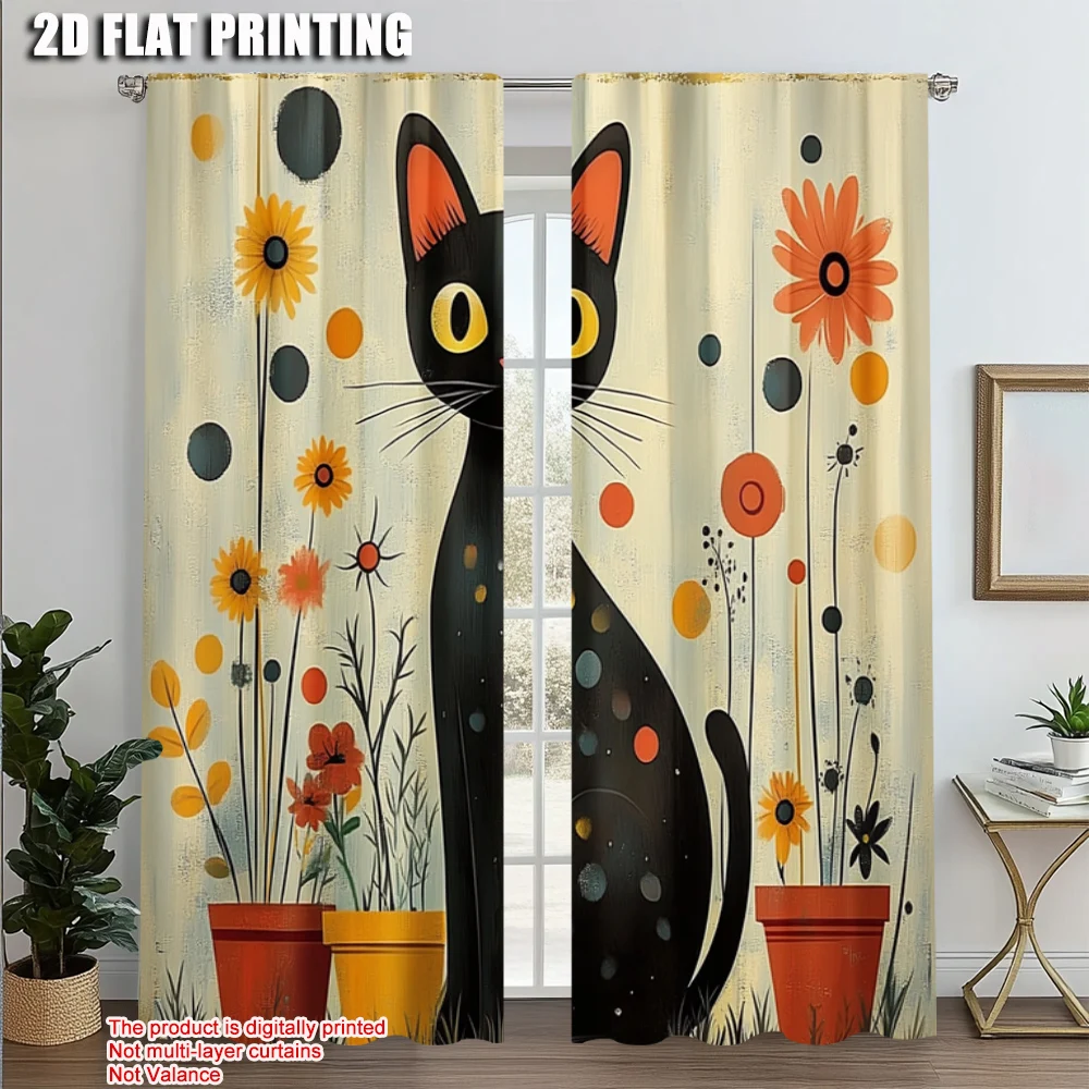 2pcs, Curtains Digital Printed 2D print Charming Rustic Black Cat & Floral Machine Washable (without rod) Decorations For Home
2pcs, Curtains Digital Printed 2D print Charming Rustic Black Cat & Floral Machine Washable (without rod) Decorations For Home