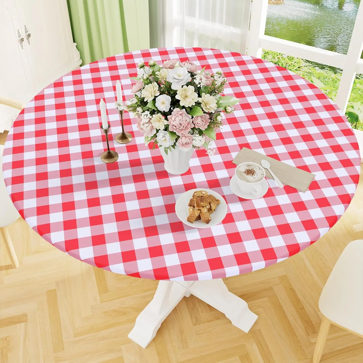 Elastic Waterproof Fitted Vinyl Tablecloth for 57-68" Round Tables, Red Buffalo Plaid, Flannel Backed
Elastic Waterproof Fitted Vinyl Tablecloth for 57-68" Round Tables, Red Buffalo Plaid, Flannel Backed
