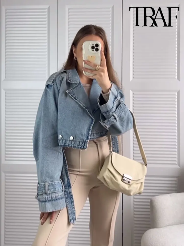 TRAF 2023 Spring Denim Cropped Trench Coat For Women Short Trench Coats Women Short Jackets Ladies Long Sleeve Loose
TRAF 2023 Spring Denim Cropped Trench Coat For Women Short Trench Coats Women Short Jackets Ladies Long Sleeve Loose