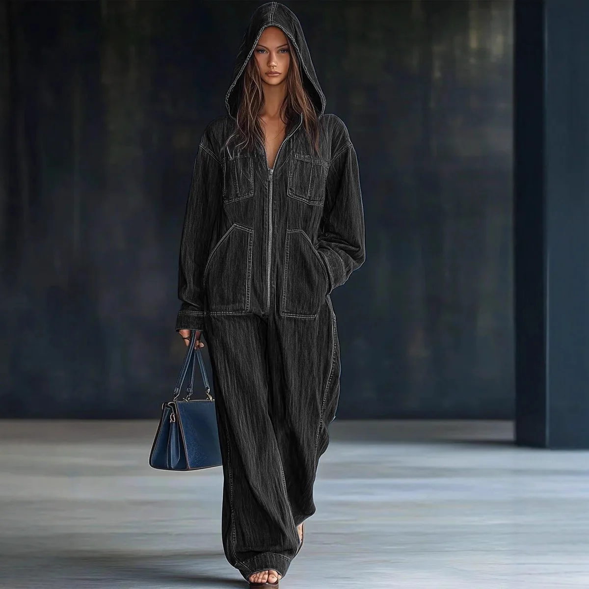 Women Denim Hooded Jumpsuit Fashion Single-breasted Solid Romper Elegant Hight Street Casual Long Sleeve Pockets Loose Party
Women Denim Hooded Jumpsuit Fashion Single-breasted Solid Romper Elegant Hight Street Casual Long Sleeve Pockets Loose Party