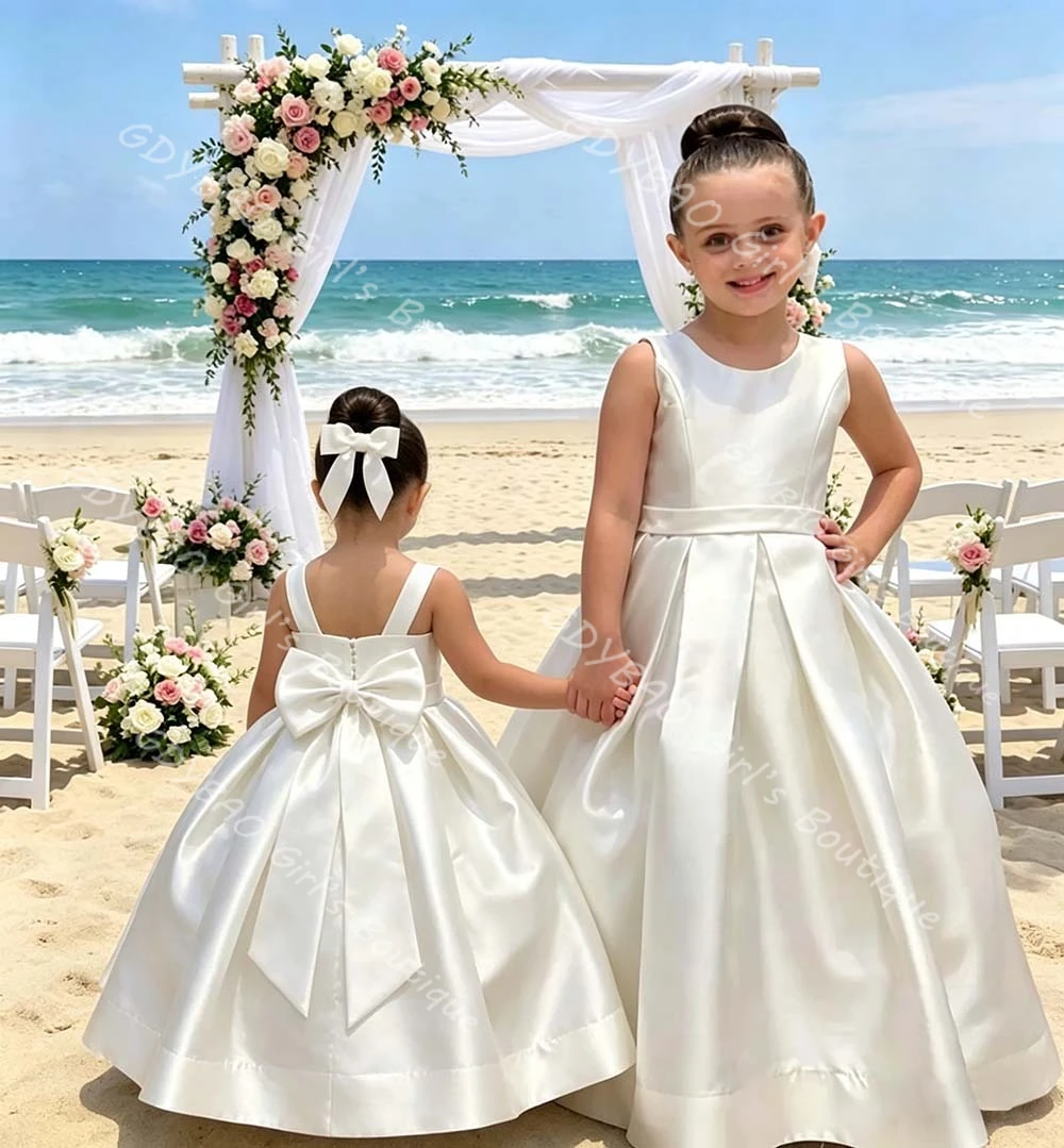 A-line/Princess Satin Flower Girl Dress with Bow Round Neck Sleeveless First Communion Dress Kids Custom Birthday Party Gown
A-line/Princess Satin Flower Girl Dress with Bow Round Neck Sleeveless First Communion Dress Kids Custom Birthday Party Gown