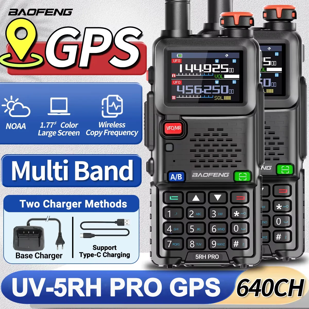 2PCS Baofeng UV-5RH PRO GPS Multi Band Walkie Talkie Wirless Copy Frequency NOAA Type-C Long Range UV-5R Two Way Ham Radio
2PCS Baofeng UV-5RH PRO GPS Multi Band Walkie Talkie Wirless Copy Frequency NOAA Type-C Long Range UV-5R Two Way Ham Radio