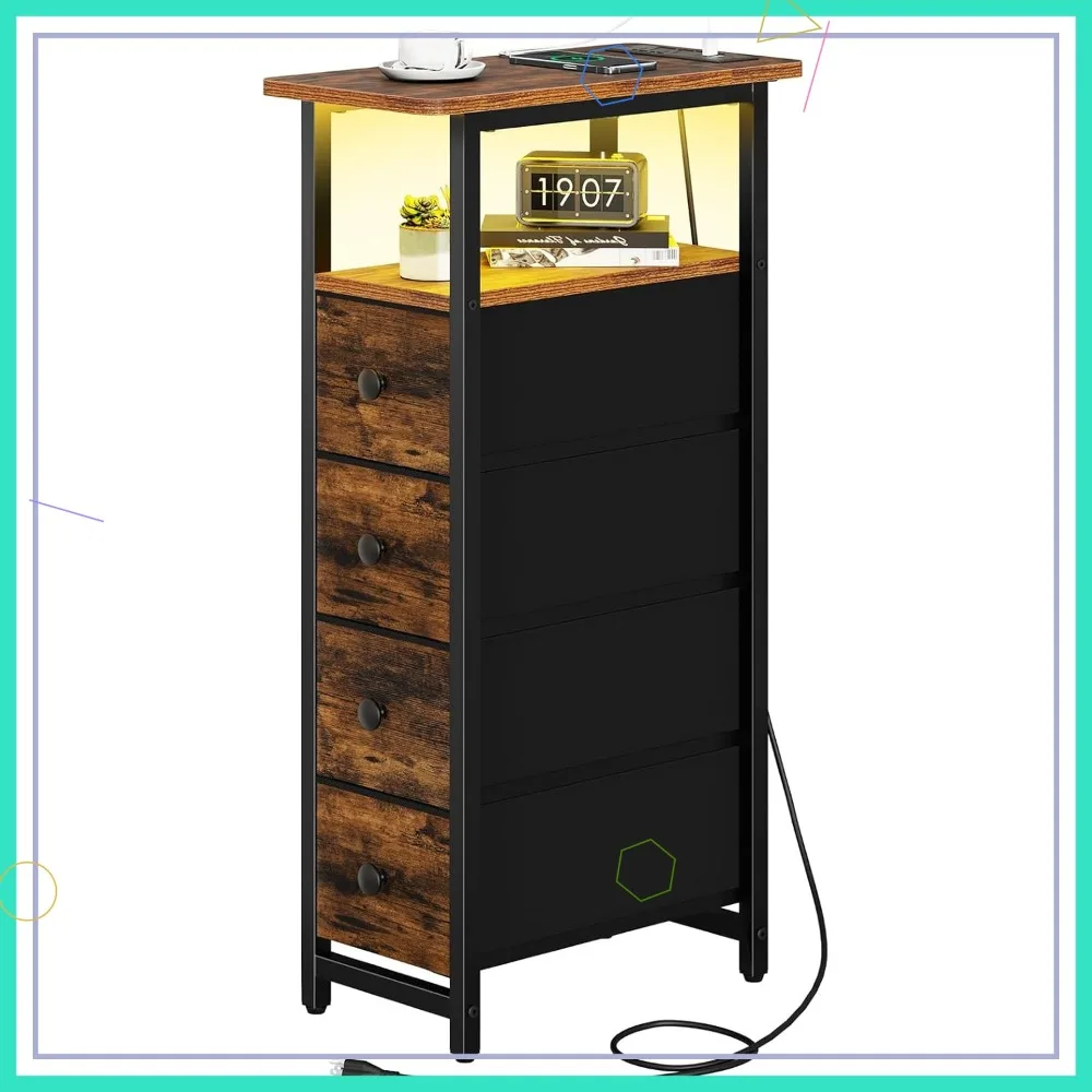 LED Narrow Nightstand with Charging Station - Slim Tall Dresser for Bedroom Small Space Storage Cabinet 4 Drawers
LED Narrow Nightstand with Charging Station - Slim Tall Dresser for Bedroom Small Space Storage Cabinet 4 Drawers
