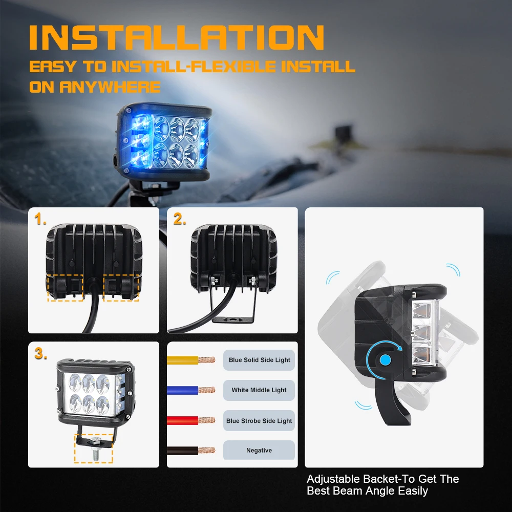 MOVOTOR 2PCS Blue Side Shooter Pod Lights 4 Inch Dual Side Strobe LED Cube Lights for Truck Boat ATV UTV SUV 4x4
MOVOTOR 2PCS Blue Side Shooter Pod Lights 4 Inch Dual Side Strobe LED Cube Lights for Truck Boat ATV UTV SUV 4x4