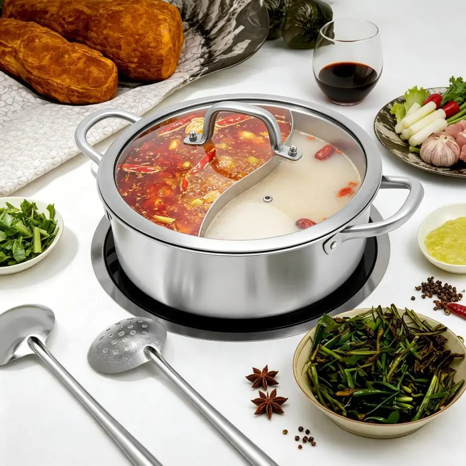 Bymaocar Stainless Steel Dual Compartment Hot Pot 28cm 304 Divided Pot with Ladle Strainer Right Angle Flat Bottom 10.23Inch Diameter 3.54Inch Height Large Capacity for Family Party
Bymaocar Stainless Steel Dual Compartment Hot Pot 28cm 304 Divided Pot with Ladle Strainer Right Angle Flat Bottom 10.23Inch Diameter 3.54Inch Height Large Capacity for Family Party