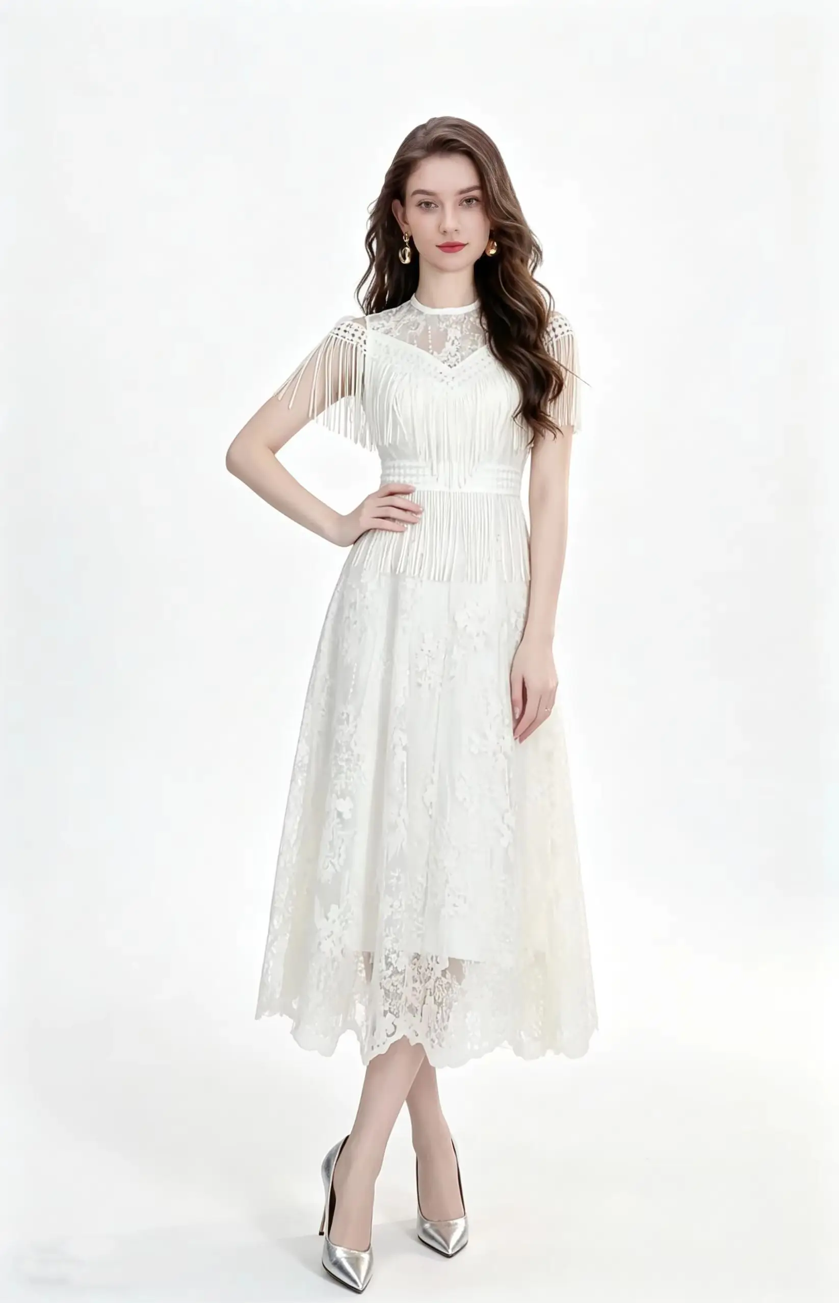Elegant Lace Embroidered Flowers O-Neck Sleeveless Long Dress for Women Hollow out Tassel Detail Solid Color Fashion Robe
Elegant Lace Embroidered Flowers O-Neck Sleeveless Long Dress for Women Hollow out Tassel Detail Solid Color Fashion Robe