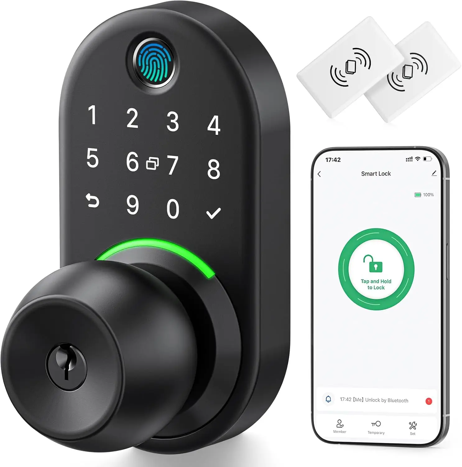 Smart Keyless Entry Door Lock with Fingerprint, Keypad & Knob Handle for Front Doors
Smart Keyless Entry Door Lock with Fingerprint, Keypad & Knob Handle for Front Doors