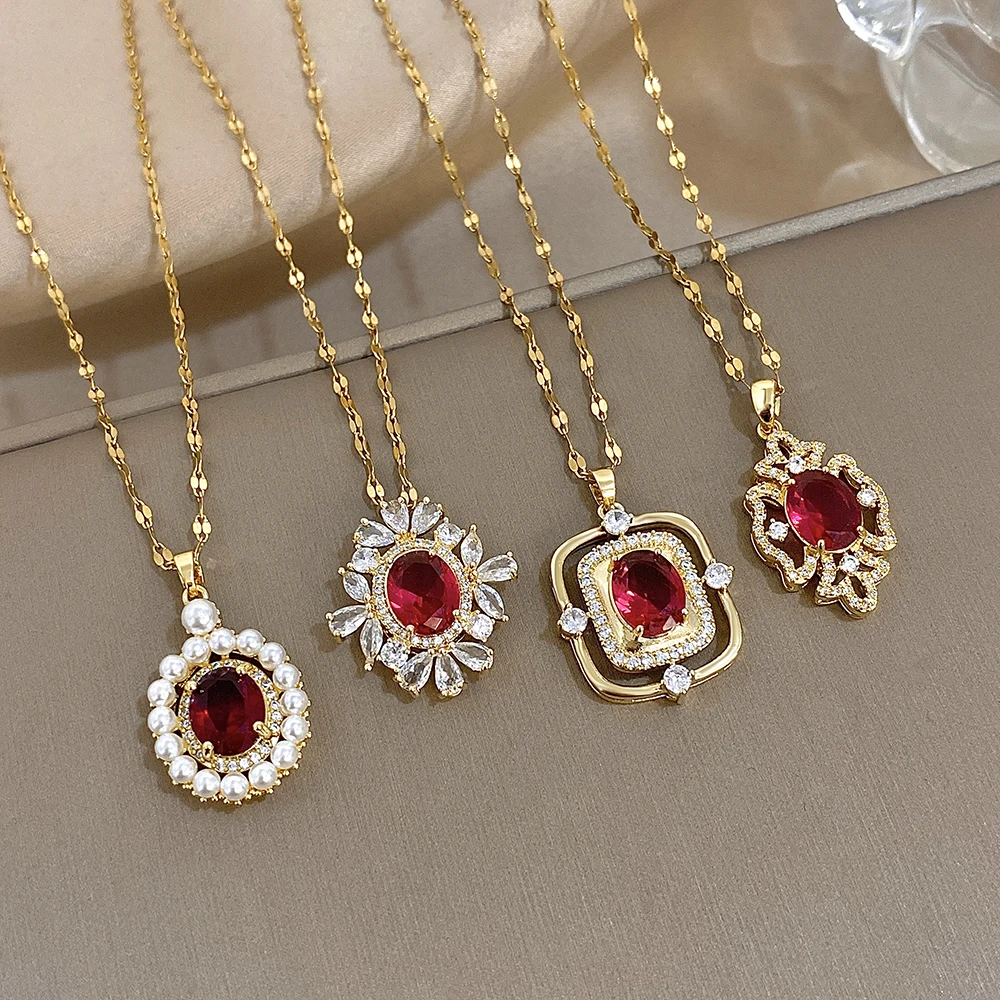 DODOHAO Pearl Red Crystal Pendant Necklaces Elegant Jewelry For Women Fashion Zircon Stainess Steel Pendant Necklaces
DODOHAO Pearl Red Crystal Pendant Necklaces Elegant Jewelry For Women Fashion Zircon Stainess Steel Pendant Necklaces