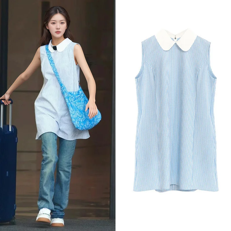 Fashionable Blue Striped Doll Collar Sleeveless Vest Dress Women's Style Spring Summer New Arrival A-Line Midi Skirt Dress
Fashionable Blue Striped Doll Collar Sleeveless Vest Dress Women's Style Spring Summer New Arrival A-Line Midi Skirt Dress