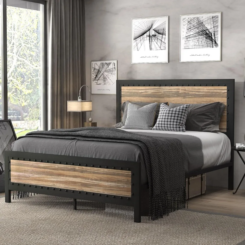 Queen Size Metal Bed Frame Industrial Wooden Platform Bed with Rivet Headboard No Box Spring Needed Bases Frames Home
Queen Size Metal Bed Frame Industrial Wooden Platform Bed with Rivet Headboard No Box Spring Needed Bases Frames Home