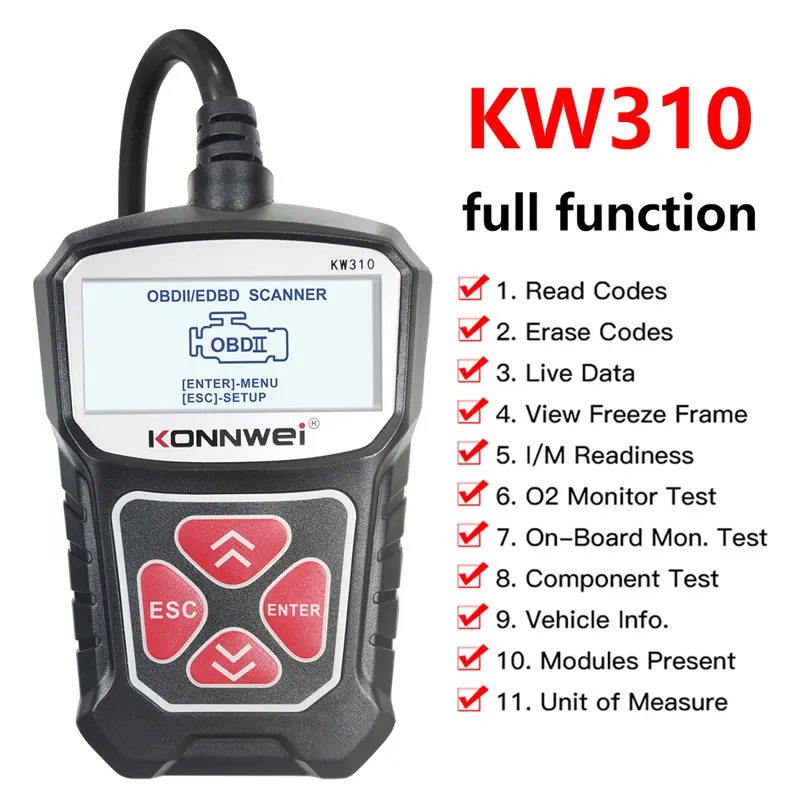 KONNWEI KW310 OBD2 сканер автоматические диагностические инструменты OBDII EOBD считыватель кодов анализатор двигателя считыватель кодов автомобиля CAN Obdii инструмент сканирования 
KONNWEI KW310 OBD2 сканер автоматические диагностические инструменты OBDII EOBD считыватель кодов анализатор двигателя считыватель кодов автомобиля CAN Obdii инструмент сканирования