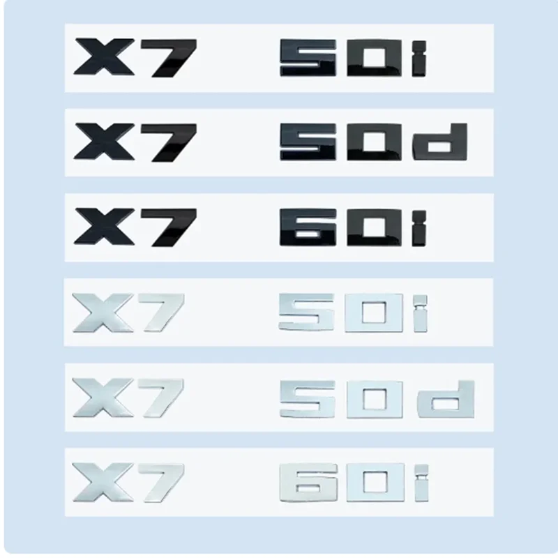 Chrome Black 3D Numbers M X7M50i X7M50d X7M60i X7 M50i M60i M50d ABS Emblem for BMW X7 Series G07 Car Trunk Badge Logo Sticker
Chrome Black 3D Numbers M X7M50i X7M50d X7M60i X7 M50i M60i M50d ABS Emblem for BMW X7 Series G07 Car Trunk Badge Logo Sticker