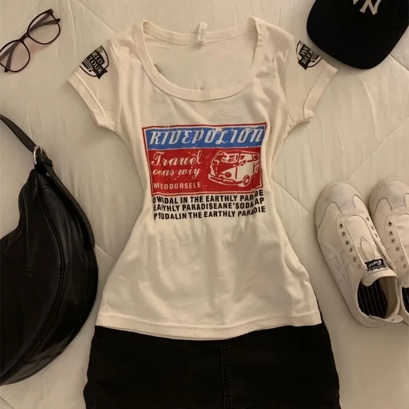 Deeptown Y2k Vintage Letter Printed Women T-Shirts White Harajuku Short Sleeve American Style Slim Tees Streetwear Gyaru Summer
Deeptown Y2k Vintage Letter Printed Women T-Shirts White Harajuku Short Sleeve American Style Slim Tees Streetwear Gyaru Summer