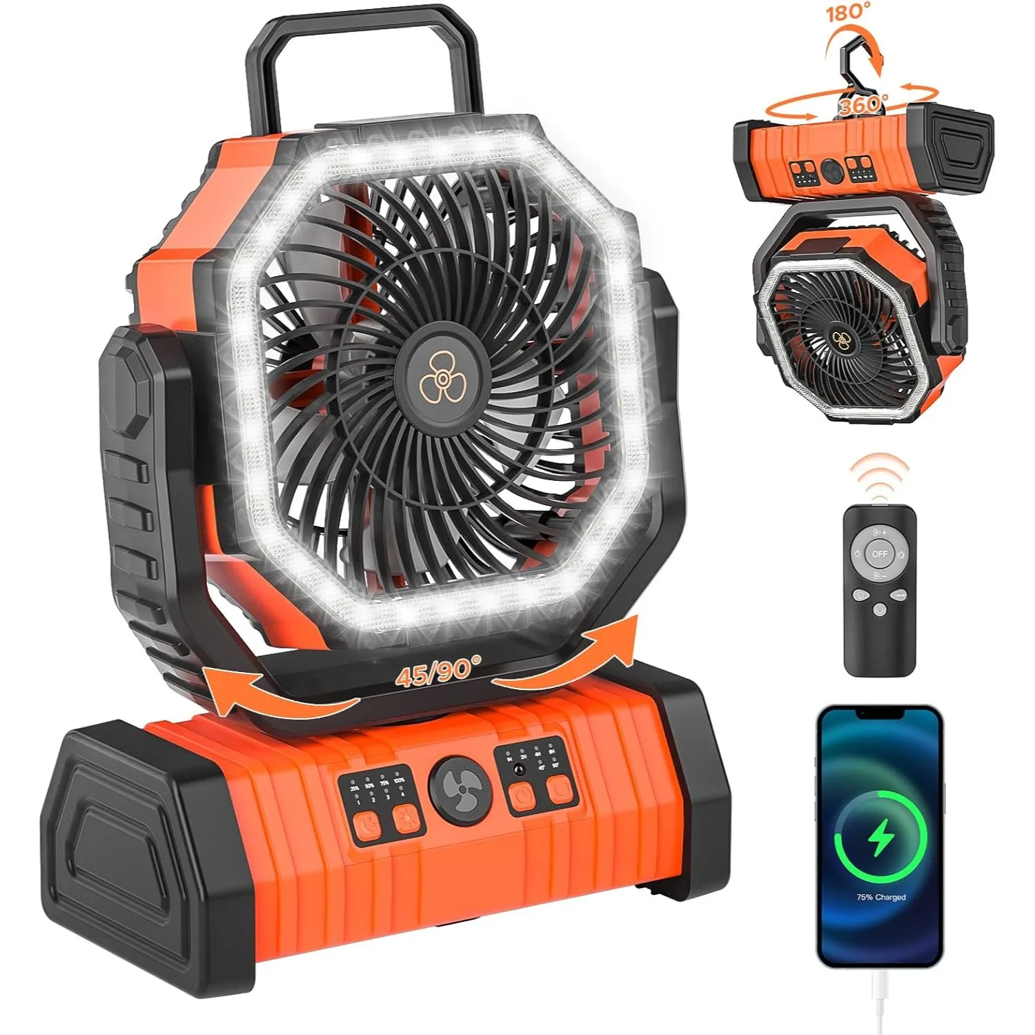 Rechargeable Camping Fan with LED Lantern, 20000mAh Auto-Oscillating Battery Operated with Remote/Hook/Timer, 8" Portable Fan
Rechargeable Camping Fan with LED Lantern, 20000mAh Auto-Oscillating Battery Operated with Remote/Hook/Timer, 8" Portable Fan