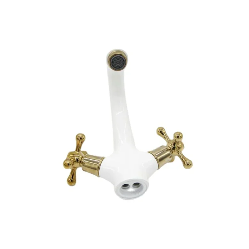 All copper lacquered white faucet silver double handle hand basin hot and cold faucet bathroom cabinet washbasin single hole 
All copper lacquered white faucet silver double handle hand basin hot and cold faucet bathroom cabinet washbasin single hole