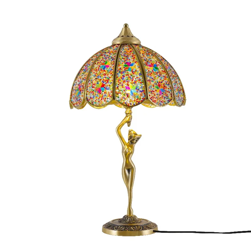Handmade style all copper, mosaic color, glass table lamp with dome shade E14/E26 bulb, base power supply
Handmade style all copper, mosaic color, glass table lamp with dome shade E14/E26 bulb, base power supply