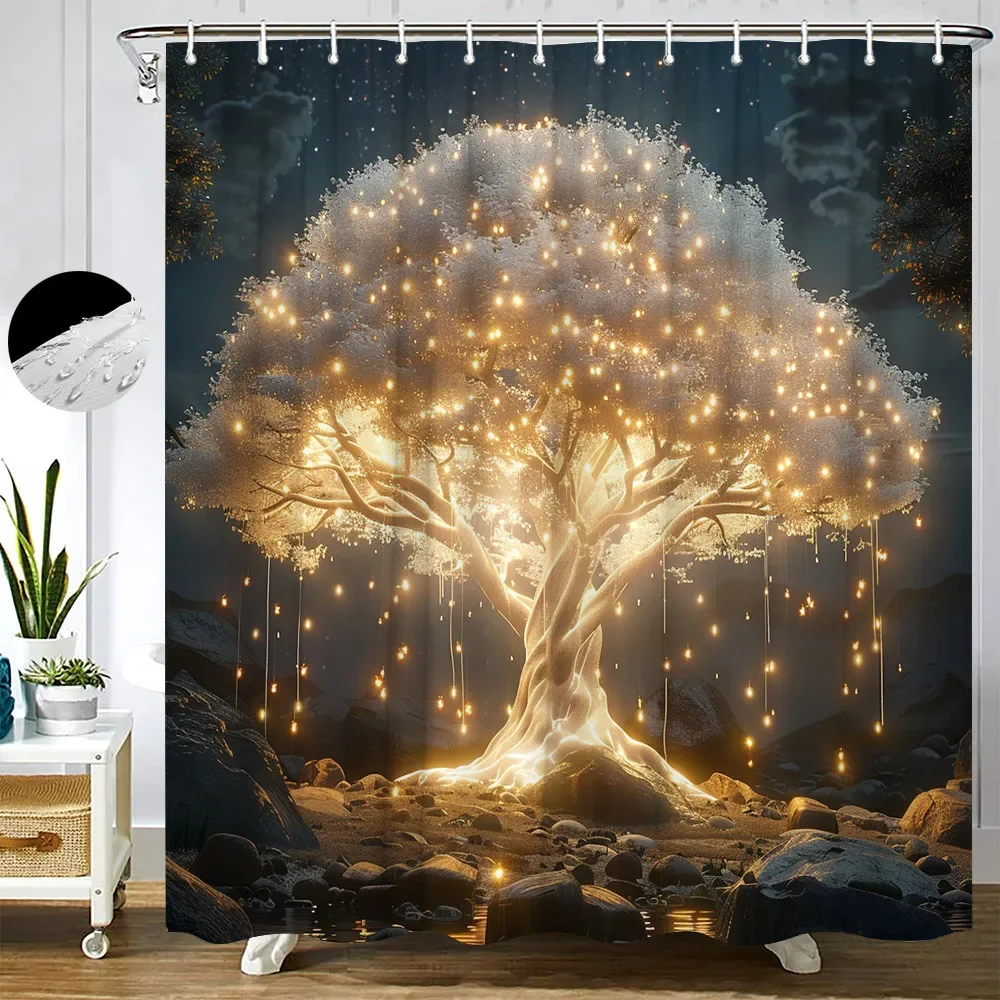 Glowing Tree Shower Curtain - Fantasy Design with Golden Lights, Ethereal Tree & Starry Night Sky, Easy to Install
Glowing Tree Shower Curtain - Fantasy Design with Golden Lights, Ethereal Tree & Starry Night Sky, Easy to Install
