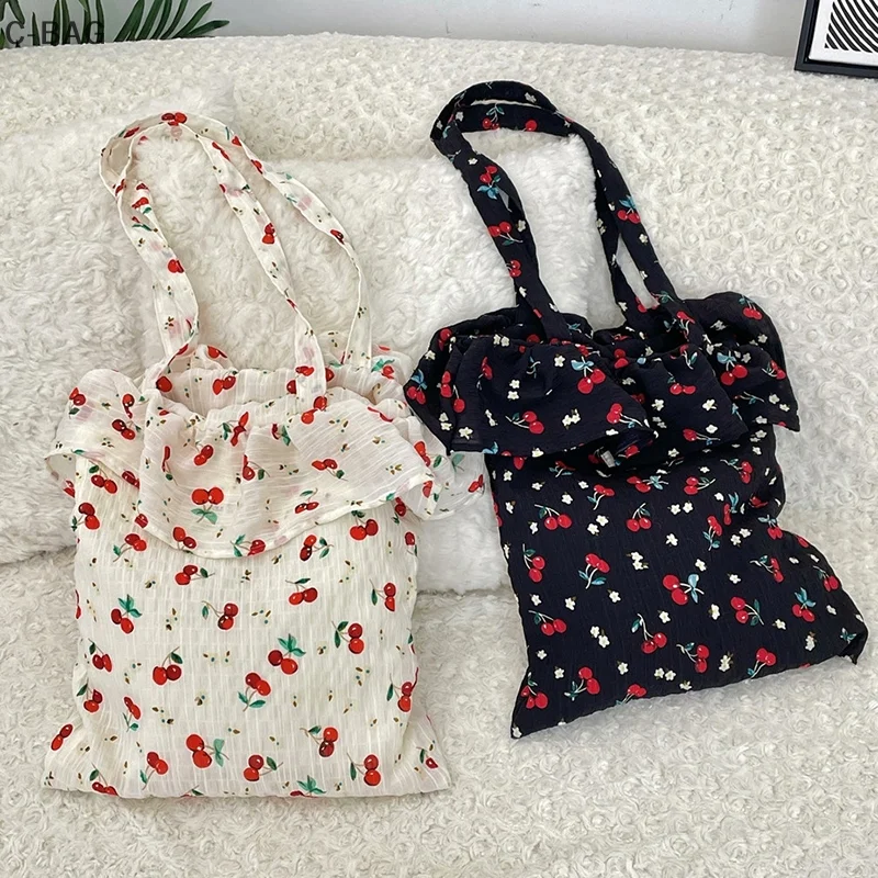 Cherry Ruffled Shoulder Bag For Women Floral Style Handbag Large Capacity Casual Shopper Tote Bags
Cherry Ruffled Shoulder Bag For Women Floral Style Handbag Large Capacity Casual Shopper Tote Bags