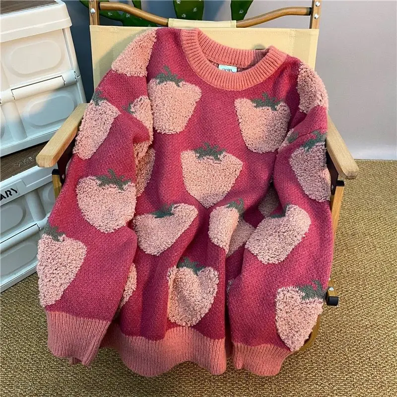 2022 Autumn and Winter New Flocking Rose Pink Strawberry Sweater Women's Soft and Comfortable Round Neck Sweater Long Sleeve Top
2022 Autumn and Winter New Flocking Rose Pink Strawberry Sweater Women's Soft and Comfortable Round Neck Sweater Long Sleeve Top
