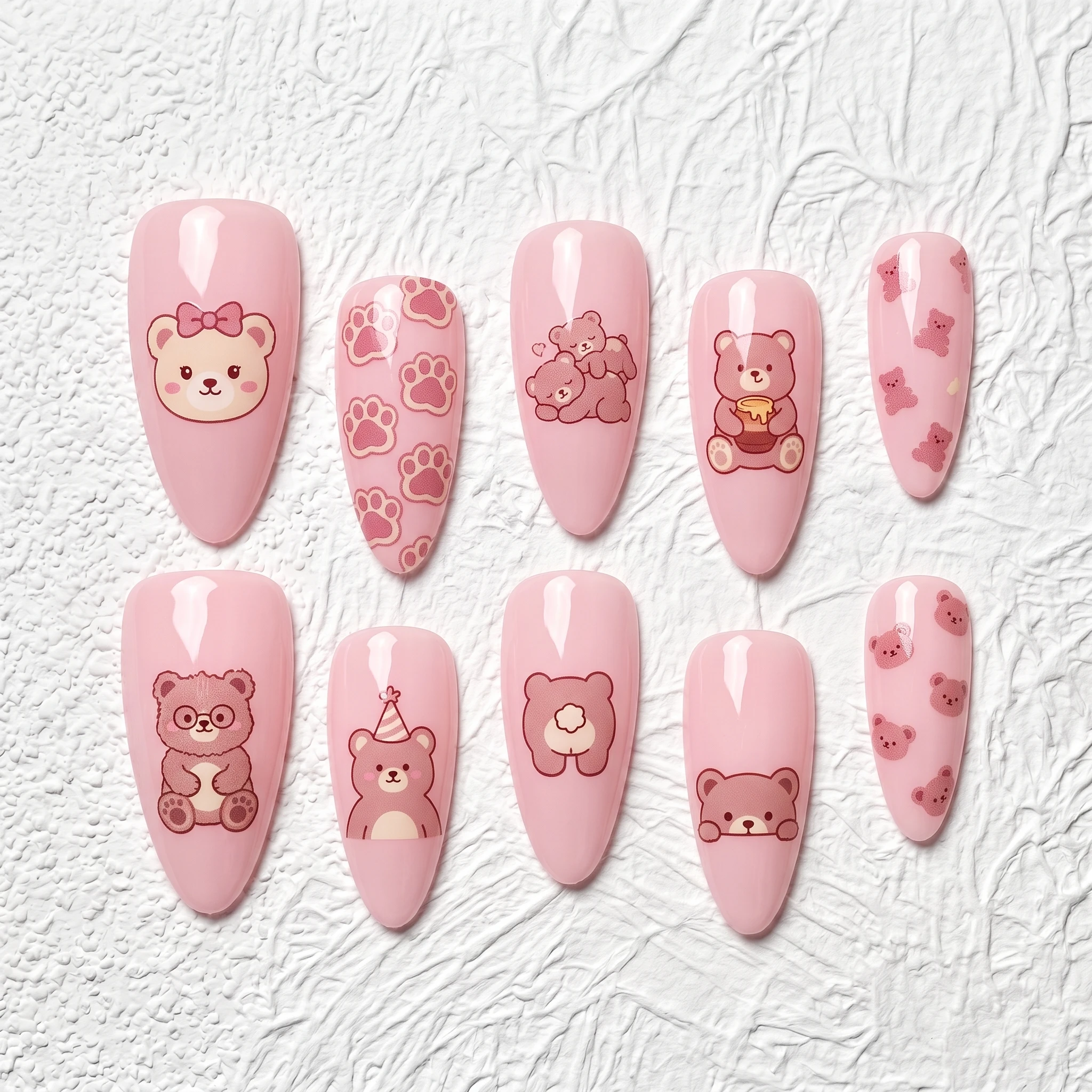 Artisan Handcrafted 10PCS Cute Coquette Almond Press-On Nails | Pink Base, 3D Bear Stickers, Paw Prints, Glazed Finish, Party Da
Artisan Handcrafted 10PCS Cute Coquette Almond Press-On Nails | Pink Base, 3D Bear Stickers, Paw Prints, Glazed Finish, Party Da