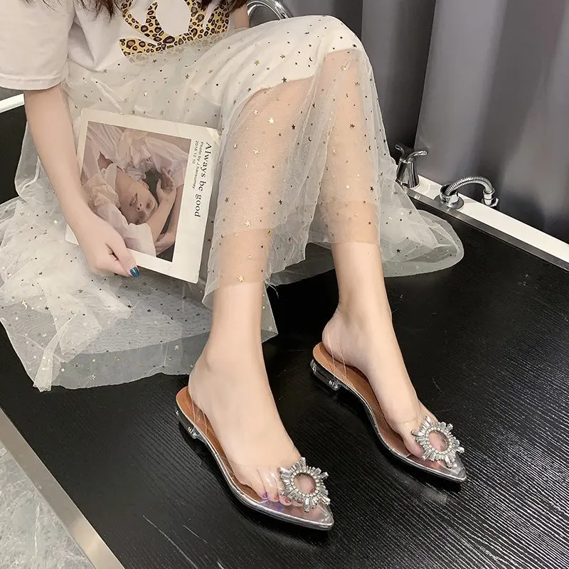 New high heels Korean version transparent thick with pointed slippers color low top sandals woman
New high heels Korean version transparent thick with pointed slippers color low top sandals woman