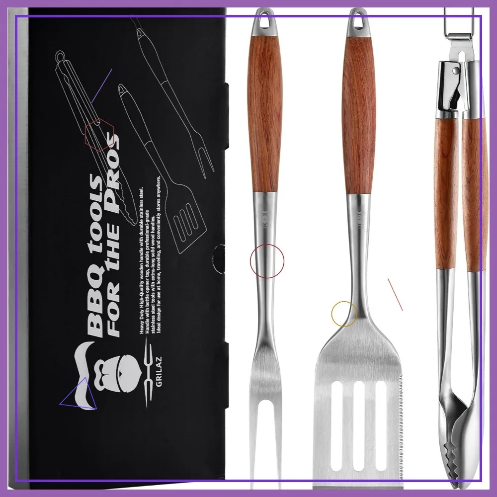 Premium Rosewood BBQ Grill Tool Set with Stainless Steel Spatula, Fork & Locking Tongs for Outdoor Cooking
Premium Rosewood BBQ Grill Tool Set with Stainless Steel Spatula, Fork & Locking Tongs for Outdoor Cooking