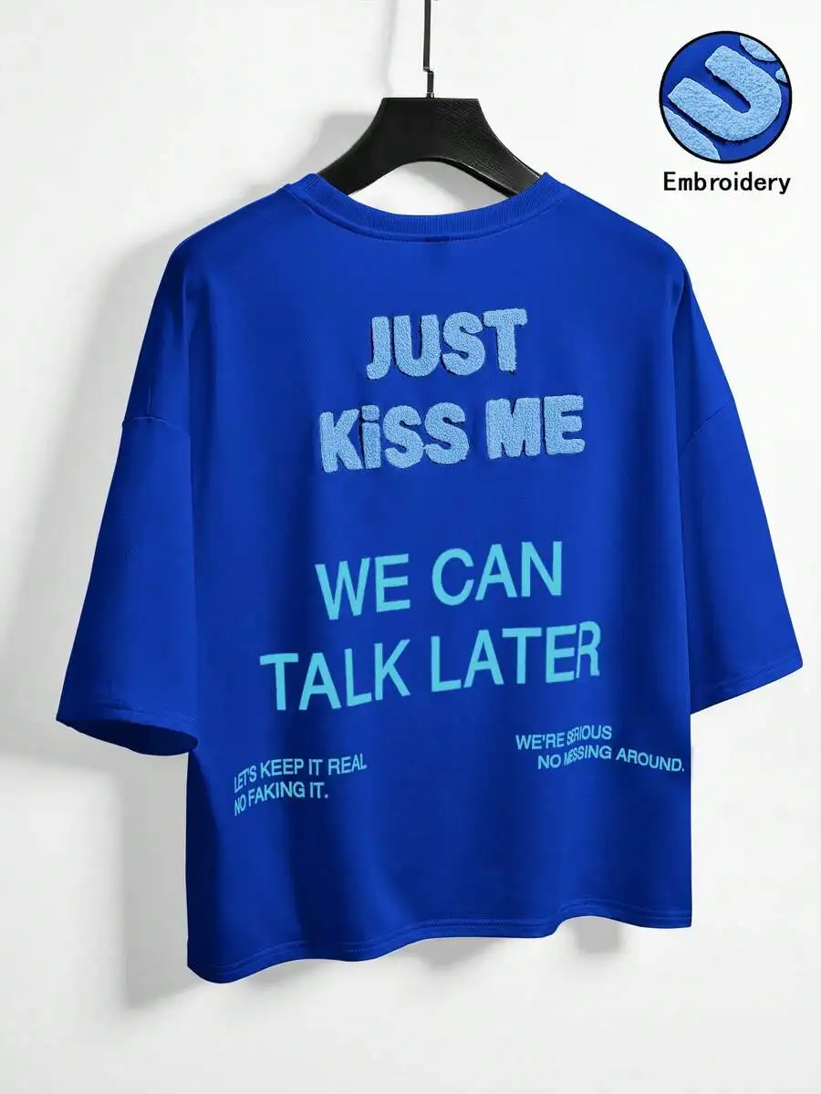 Casual Blue 3D Embroidery Slogan Loose T-Shirt For Adults
Casual Blue 3D Embroidery Slogan Loose T-Shirt For Adults