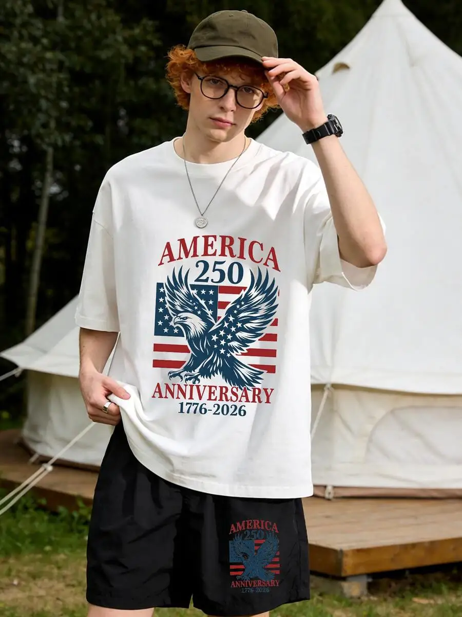 Mens America 250 Anniversary Eagle Flag White T-Shirt And Black Shorts Set
Mens America 250 Anniversary Eagle Flag White T-Shirt And Black Shorts Set