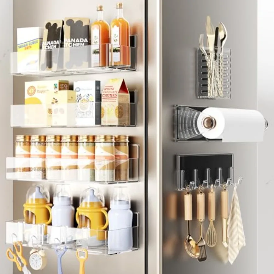 Magnetic Spice Rack for Refrigerator Magnetic Shelf Fridge Magnet Organizer with Paper Towel Holder Utensils Racks Hook Rack Fr
Magnetic Spice Rack for Refrigerator Magnetic Shelf Fridge Magnet Organizer with Paper Towel Holder Utensils Racks Hook Rack Fr