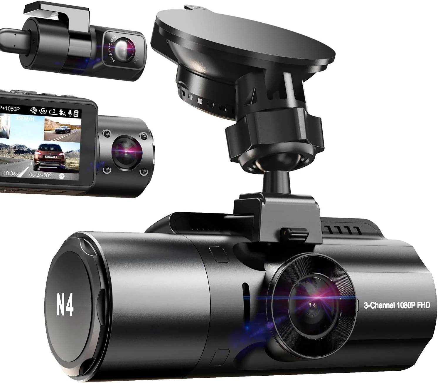 N4 3 Channel Dash Cam, 4K+1080P Front and Rear, 1440P+1440P Front and Inside, 1440P+1440P+1080P Three Way Triple Car Cam
N4 3 Channel Dash Cam, 4K+1080P Front and Rear, 1440P+1440P Front and Inside, 1440P+1440P+1080P Three Way Triple Car Cam