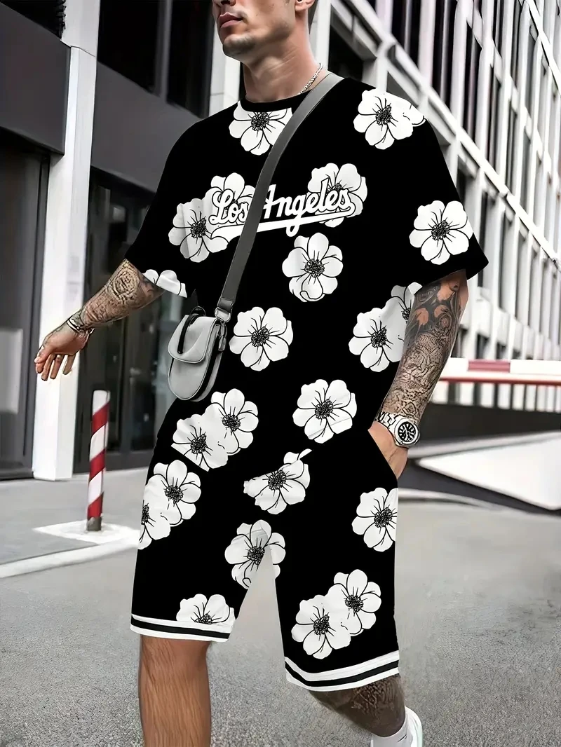 Men's T-shirt Shorts 2-piece Set Trendy Street Men's Clothing Flower Graphic Print Short Sleeve Tee Pocket Drawstring Shorts
Men's T-shirt Shorts 2-piece Set Trendy Street Men's Clothing Flower Graphic Print Short Sleeve Tee Pocket Drawstring Shorts