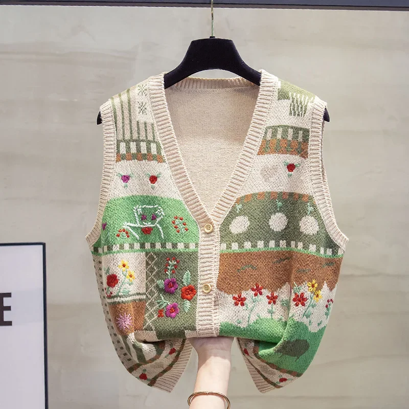 Knitted Sweater Vest Women Embroidery Flower Vintage Short Knitted Cardigan Vest Loose Outerwear Sleeveless Waistcoat Vest #3913
Knitted Sweater Vest Women Embroidery Flower Vintage Short Knitted Cardigan Vest Loose Outerwear Sleeveless Waistcoat Vest #3913