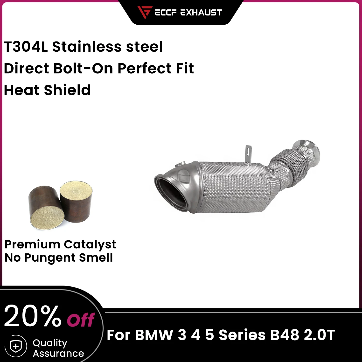ECCF Sports Downpipe With Heat Shield For BMW 3 4 5 Series B48 2.0T Exhaust Sound High Flow Performance Upgrade
ECCF Sports Downpipe With Heat Shield For BMW 3 4 5 Series B48 2.0T Exhaust Sound High Flow Performance Upgrade