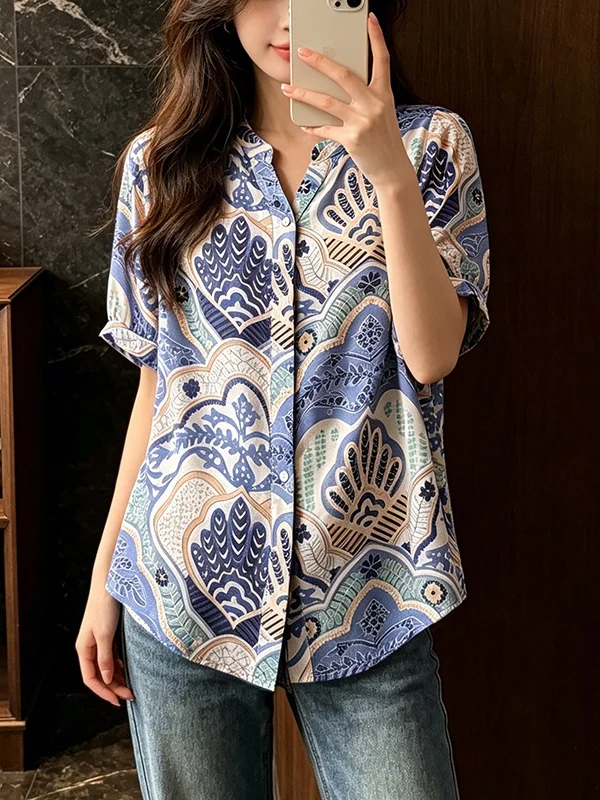 plus Size Women's Fashionable Summer 2026 Print Shirt Short Sleeve Vacation Style Top Slimming Versatile Age Defying Blouse
plus Size Women's Fashionable Summer 2026 Print Shirt Short Sleeve Vacation Style Top Slimming Versatile Age Defying Blouse