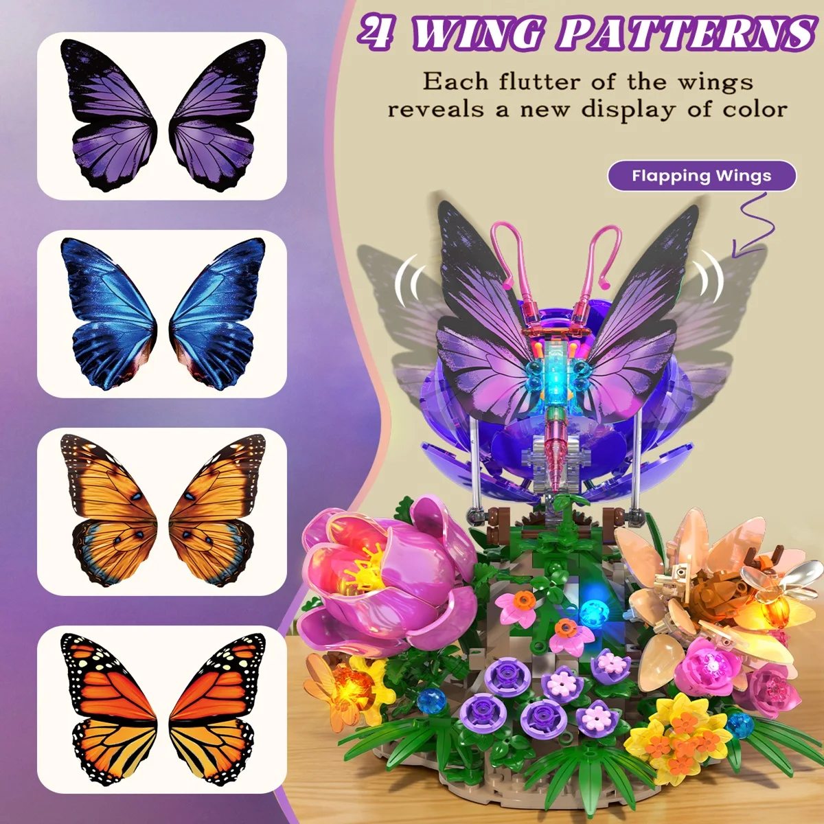 Flying Butterfly Building Blocks Toy with Lights Movable Desktop Ornament Perfect Birthday Valentine's Day Gift for Girl Adults
Flying Butterfly Building Blocks Toy with Lights Movable Desktop Ornament Perfect Birthday Valentine's Day Gift for Girl Adults