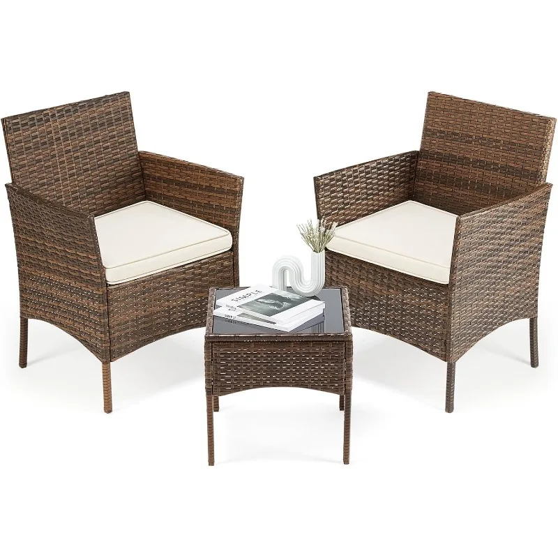 Patio Furniture Set 3 Pieces, Outdoor Furniture with Soft Cushion and Glass Table, All Weather Manual Weaving Wicker Rattan
Patio Furniture Set 3 Pieces, Outdoor Furniture with Soft Cushion and Glass Table, All Weather Manual Weaving Wicker Rattan