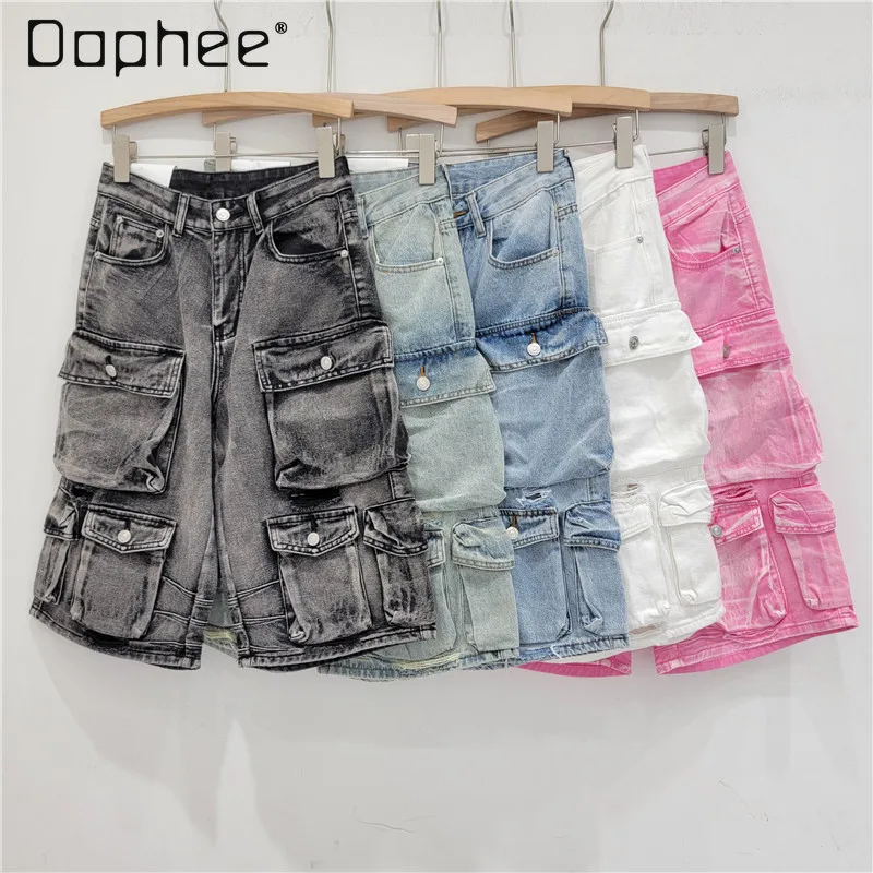 Washed Do Old Multi Pocket Cargo Shorts Men and Women Calf Length Pants American Street Loose Straight Denim Cropped Pants
Washed Do Old Multi Pocket Cargo Shorts Men and Women Calf Length Pants American Street Loose Straight Denim Cropped Pants