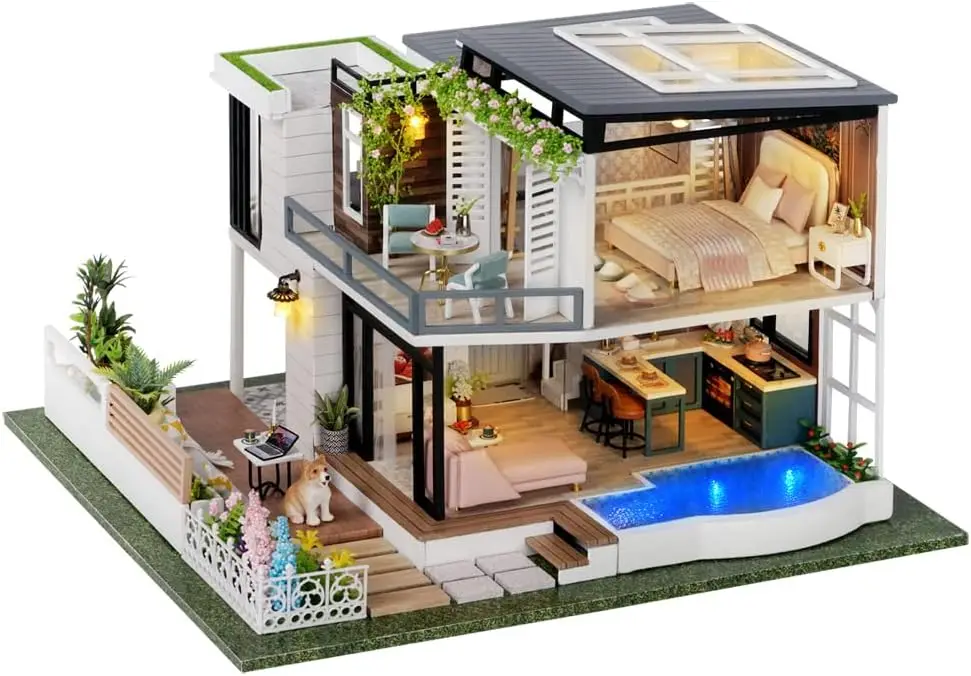 DIY Miniature Dollhouse Kit with Furniture, 1:24 Scale Large Garden Villa Wooden Doll House Accessories Plus Dust Proof & Music
DIY Miniature Dollhouse Kit with Furniture, 1:24 Scale Large Garden Villa Wooden Doll House Accessories Plus Dust Proof & Music