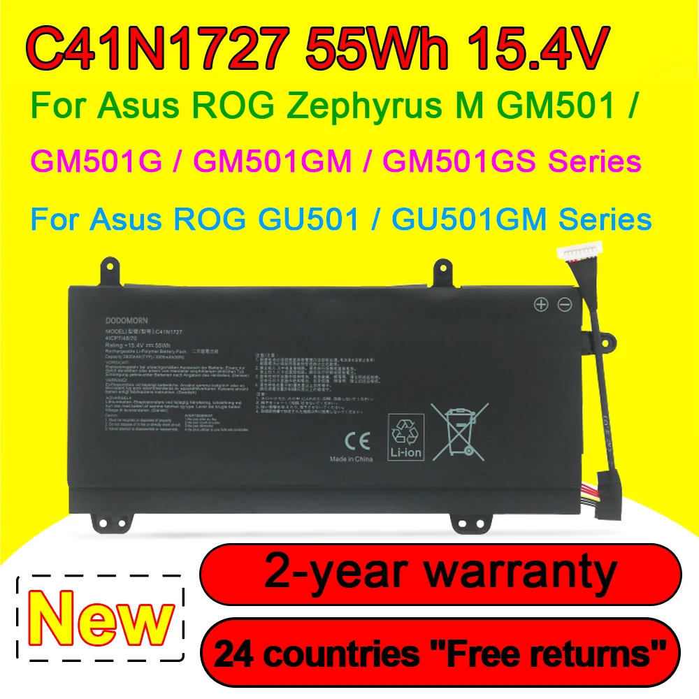 New C41N1727 Laptop Battery For ASUS ROG Zephyrus GM501 GM501GM GM501GS GU501 GU501GM 15.4V 55WH
New C41N1727 Laptop Battery For ASUS ROG Zephyrus GM501 GM501GM GM501GS GU501 GU501GM 15.4V 55WH