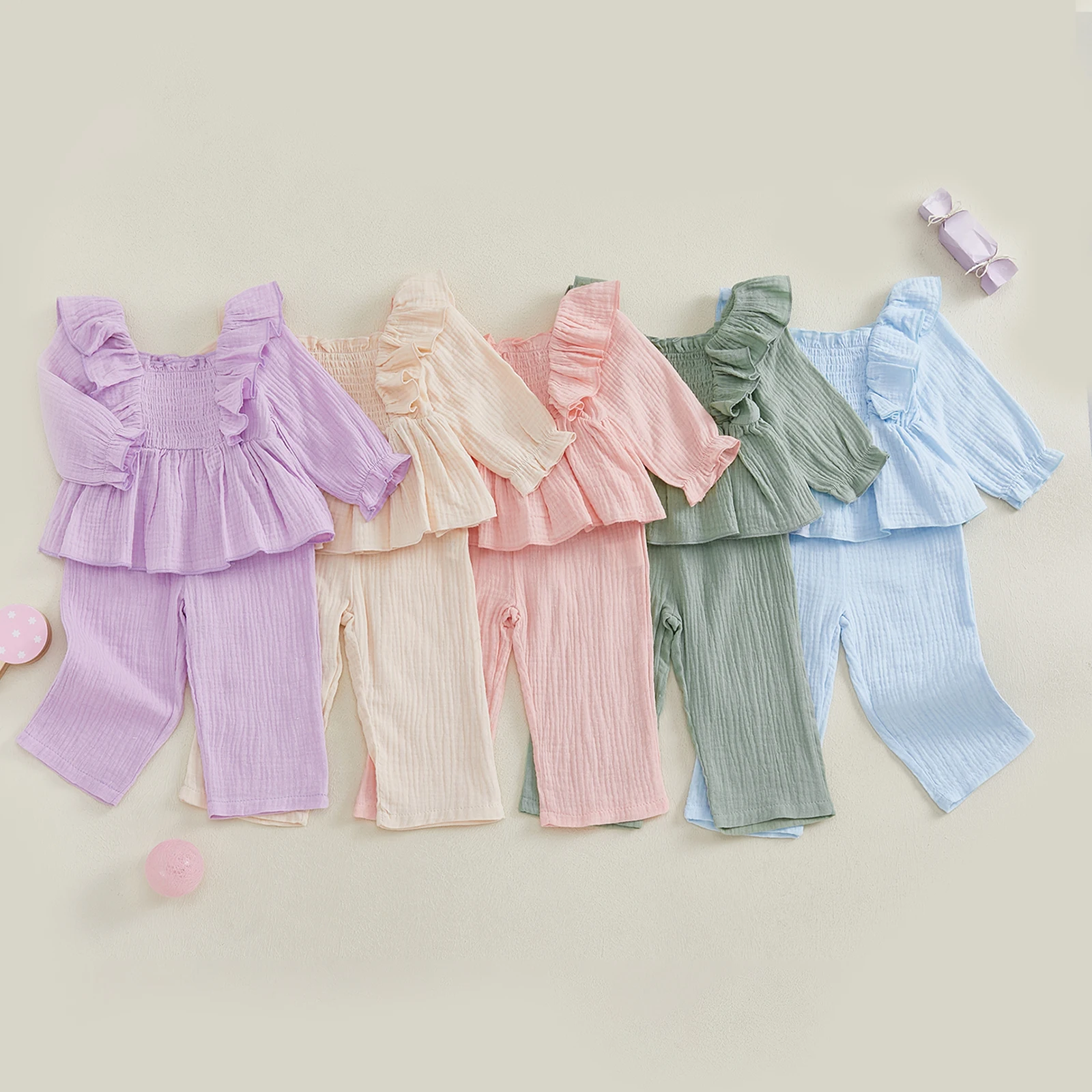 Toddler Baby Girl Fall Outfits Solid Color Long Sleeve Ruffled Tops with Elastic Waist Long Pants 2 Pcs Set
Toddler Baby Girl Fall Outfits Solid Color Long Sleeve Ruffled Tops with Elastic Waist Long Pants 2 Pcs Set