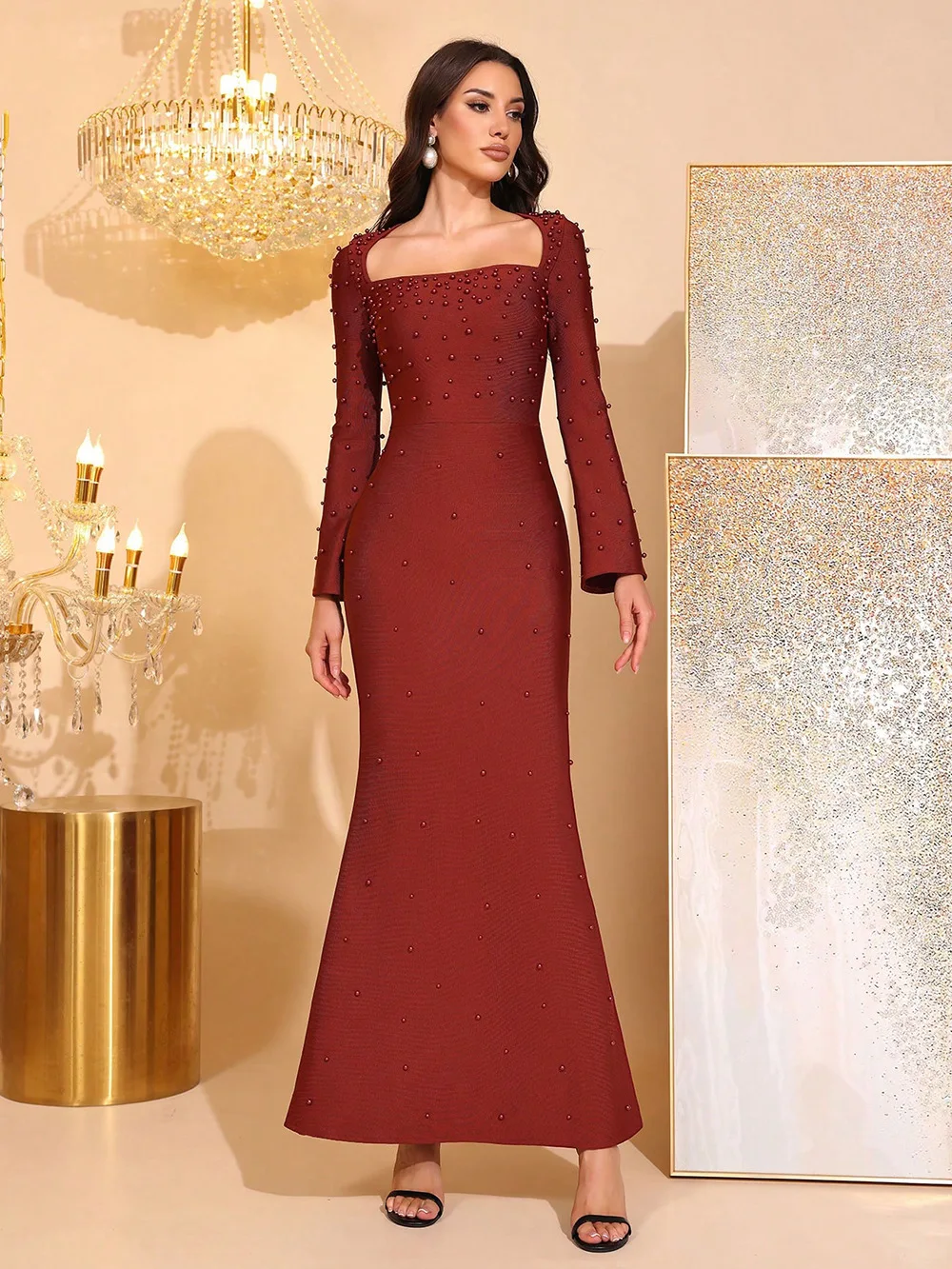 Hot Selling New Women Nail Bead High Waist Wrap Butt Sequin Bandage Dress High Quality Elegant Winter Luxury Banquet Dress 2025
Hot Selling New Women Nail Bead High Waist Wrap Butt Sequin Bandage Dress High Quality Elegant Winter Luxury Banquet Dress 2025